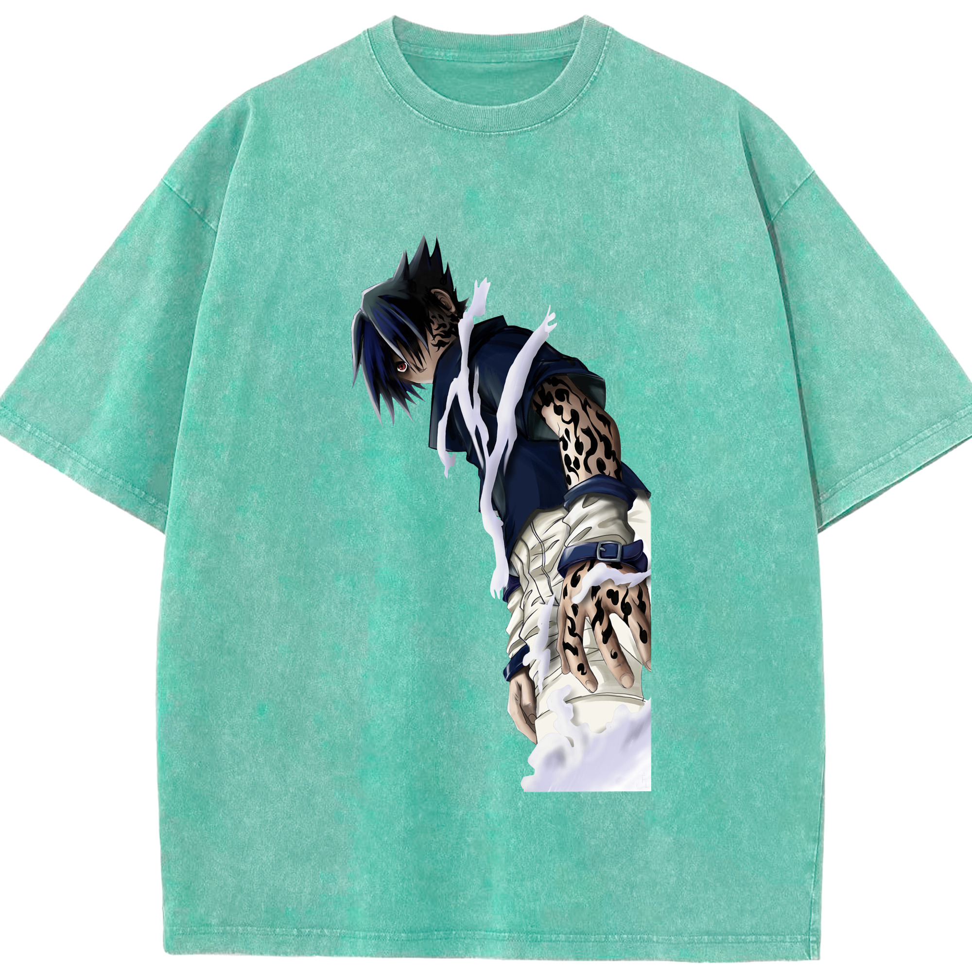 （画像用） NARUTO -ナルト- うちは サスケ Uchiha Sasuke 綿100% ヴィンテージ風 半袖Tシャツ（フロントプリント）